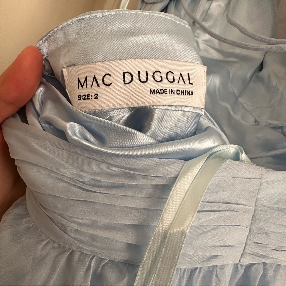 NWT Mac Duggal 67911 Light Blue Ruffle Tiered Cut-Out Chiffon Gown - Picture 6 of 7